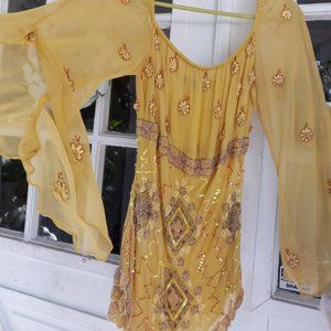 Boston Proper Sparkly Sequined Silk Top, Yellow, S